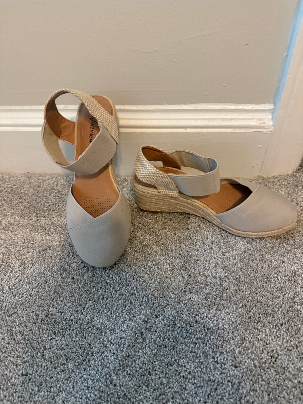 Comfortview Beige Espadrille Wedge Sandals with Ankle Strap